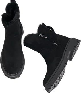 Women Fur Lined Ankle Boots Winter Snow Booties Lug Sole Non-slip Walking Bootie Sherpa Fleece Thermal Flat Boots Shoes