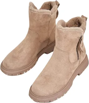 Women Fur Lined Ankle Boots Winter Snow Booties Lug Sole Non-slip Walking Bootie Sherpa Fleece Thermal Flat Boots Shoes