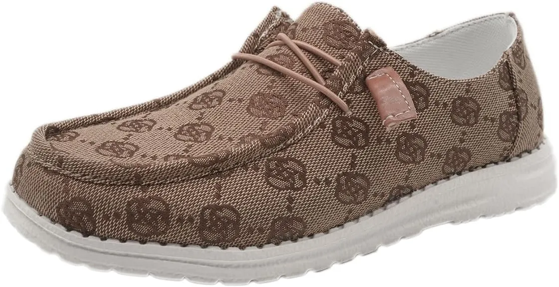 Women's Comfortable Easy Slip On Loafers Shoes Flower Print Lightweight Deck Boat Shoes Elastic Laces Outdoor Flat Walking Shoes Breathable Canvas Sneaker Driving Shoes US Size 6-7-8-9-10.5-11
