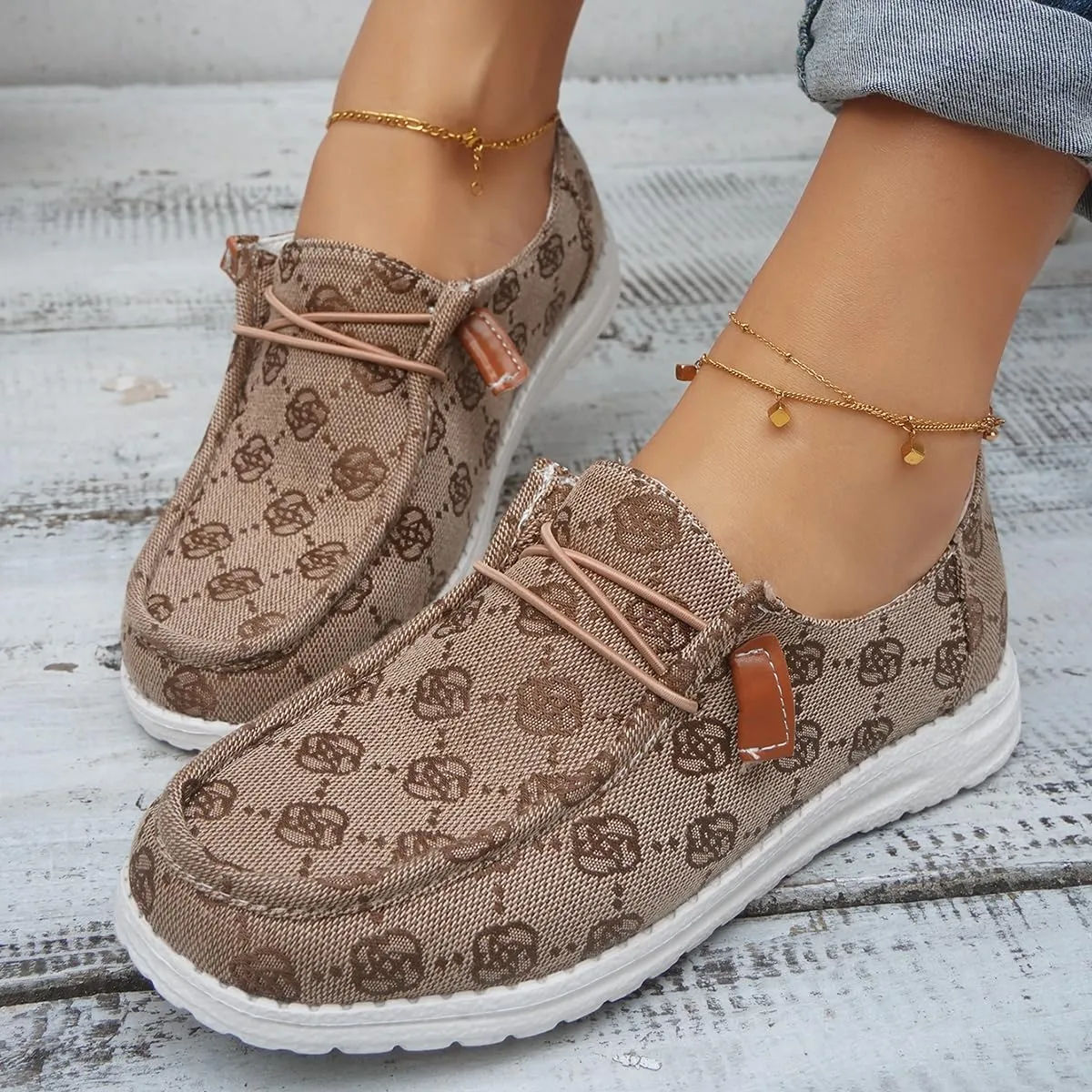 Women's Comfortable Easy Slip On Loafers Shoes Flower Print Lightweight Deck Boat Shoes Elastic Laces Outdoor Flat Walking Shoes Breathable Canvas Sneaker Driving Shoes US Size 6-7-8-9-10.5-11