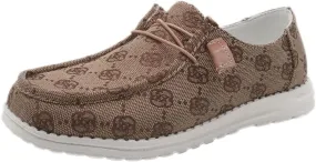 Women's Comfortable Easy Slip On Loafers Shoes Flower Print Lightweight Deck Boat Shoes Elastic Laces Outdoor Flat Walking Shoes Breathable Canvas Sneaker Driving Shoes US Size 6-7-8-9-10.5-11