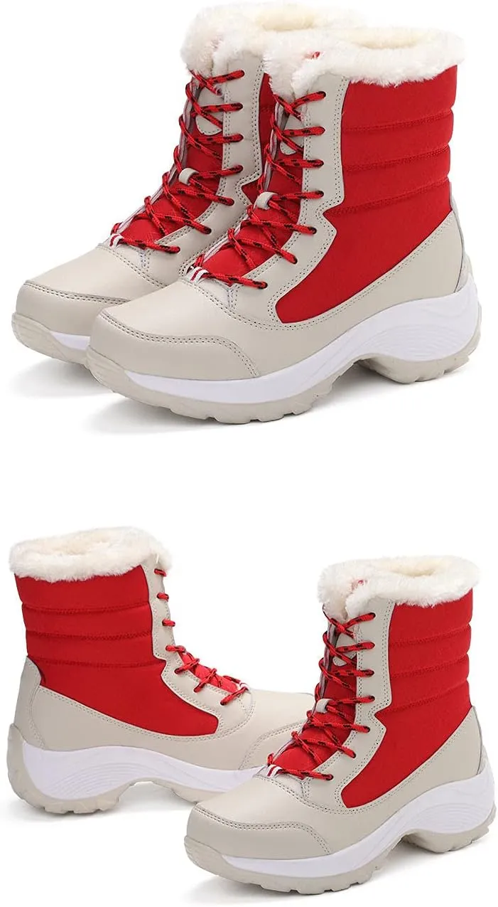 Women's Lightweight Snow Boots Fur Lined Warm Walking Booties Thick-soled Plus Velvet Warm Cotton Shoes Short Boot