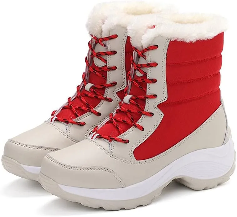 Women's Lightweight Snow Boots Fur Lined Warm Walking Booties Thick-soled Plus Velvet Warm Cotton Shoes Short Boot