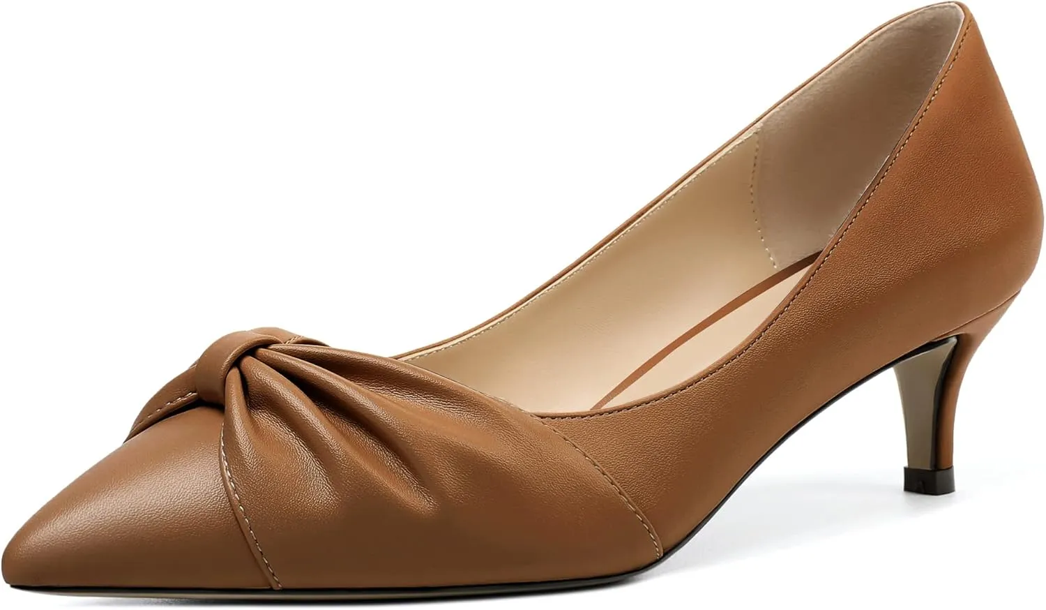 Zamikoo Women's Low Kitten Heel Pumps Slip On Pointed Toe Shoes with Bow-Knot Dress Shoes for Women 2Inches Low Heel