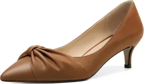 Zamikoo Women's Low Kitten Heel Pumps Slip On Pointed Toe Shoes with Bow-Knot Dress Shoes for Women 2Inches Low Heel