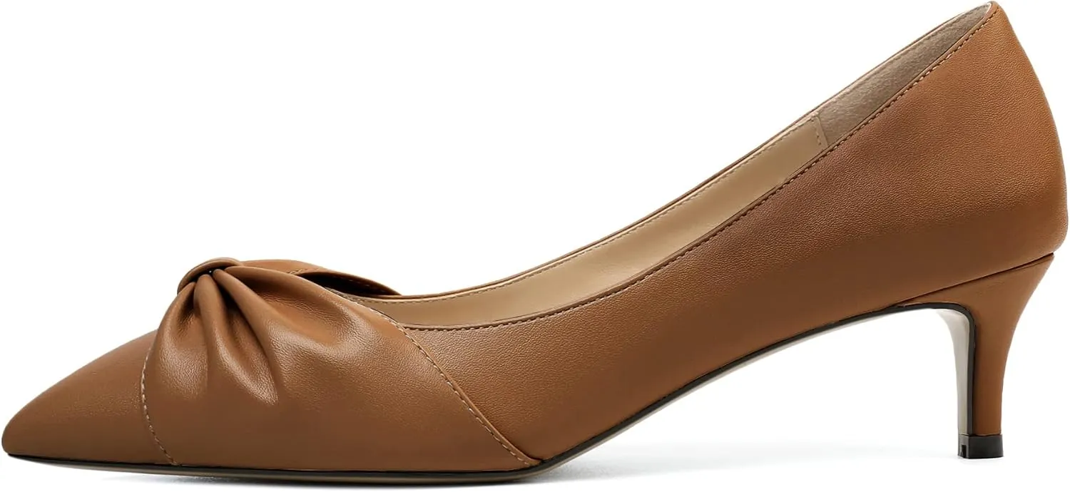 Zamikoo Women's Low Kitten Heel Pumps Slip On Pointed Toe Shoes with Bow-Knot Dress Shoes for Women 2Inches Low Heel
