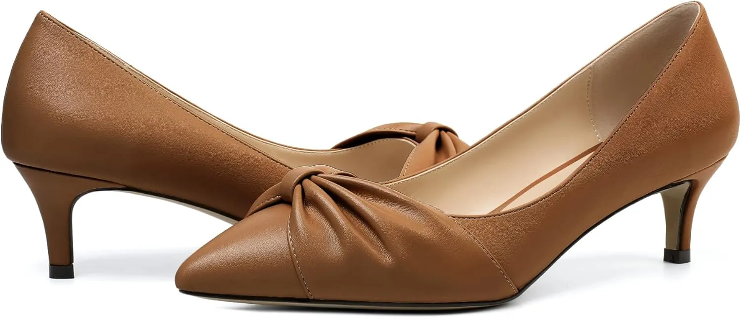 Zamikoo Women's Low Kitten Heel Pumps Slip On Pointed Toe Shoes with Bow-Knot Dress Shoes for Women 2Inches Low Heel